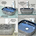 Modern contemporary bathroom sink design, glossy blue rectangular above countertop wash basin side angle