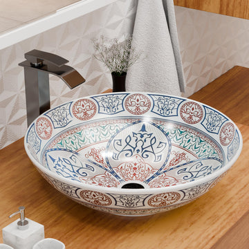 InArt ceramic table top wash basin, square blue glazed Mexican design, main front view