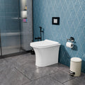 InArt modern one piece floor mount western toilet installed in small bathroom washroom, glossy white ceramic finish