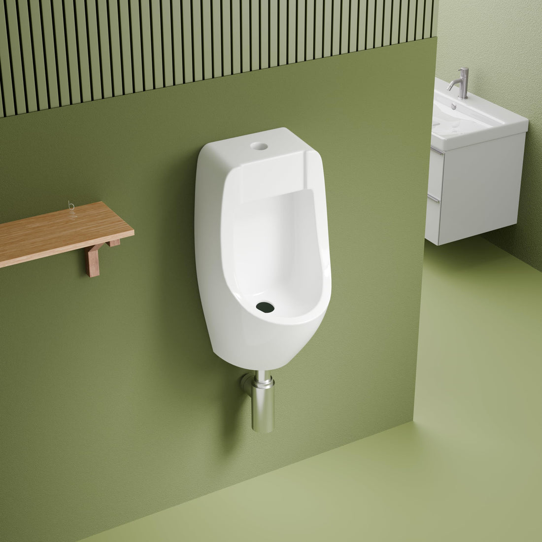 InArt wall mounted urinal for men in glossy white ceramic, rectangular design, front view