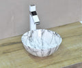 InArt table top basin design, ceramic square marble finish, side angle showing rim and depth