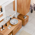 Square table top wash basin with cabinet pairing idea, blue ceramic basin on vanity counter in bathroom