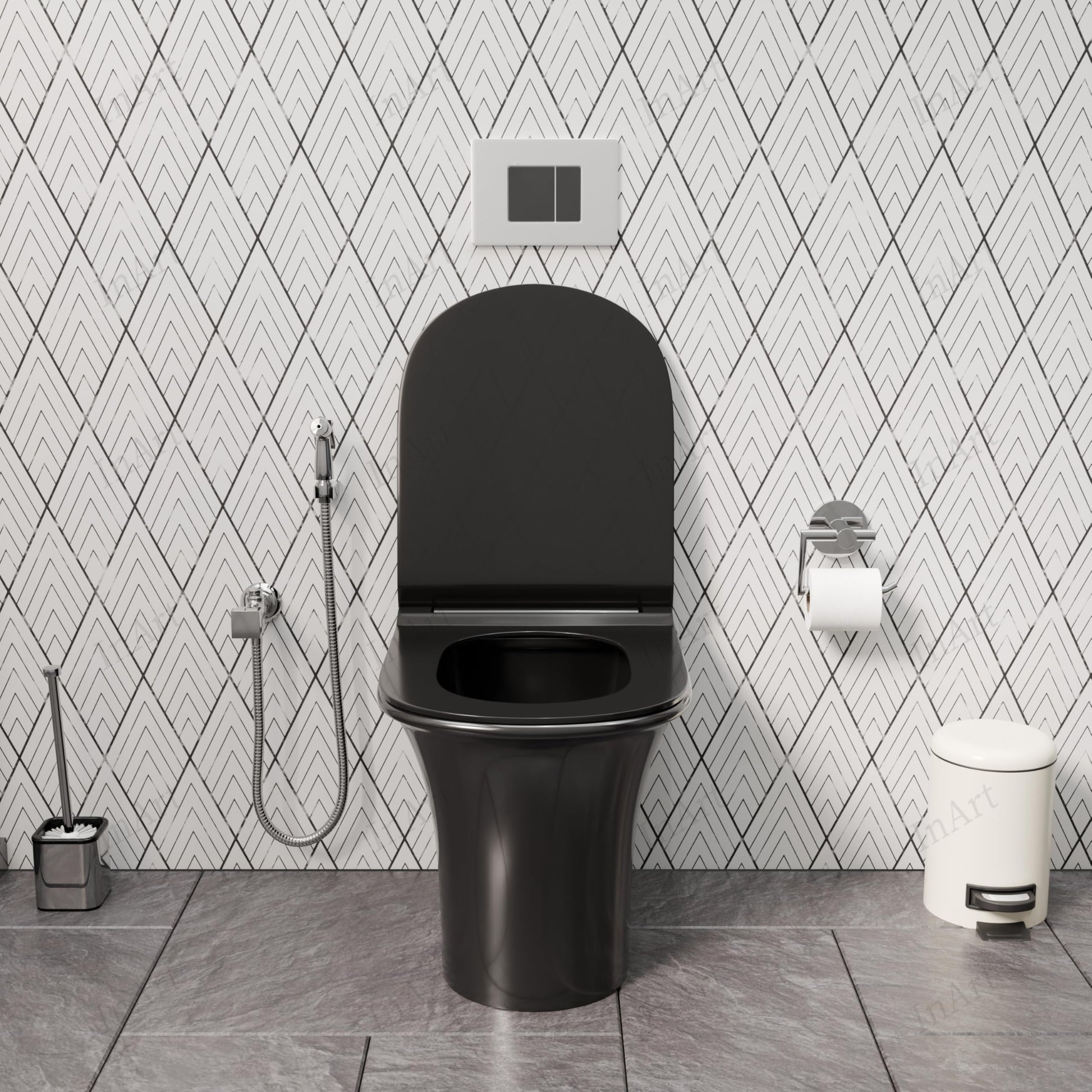 S trap western toilet 4 inch outlet shown on InArt back to wall WC pan, floor mount connection detail