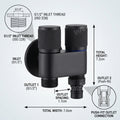 InArt 2 way angle valve brass body, black matt wall angle tap with two outlets for bathroom plumbing connection