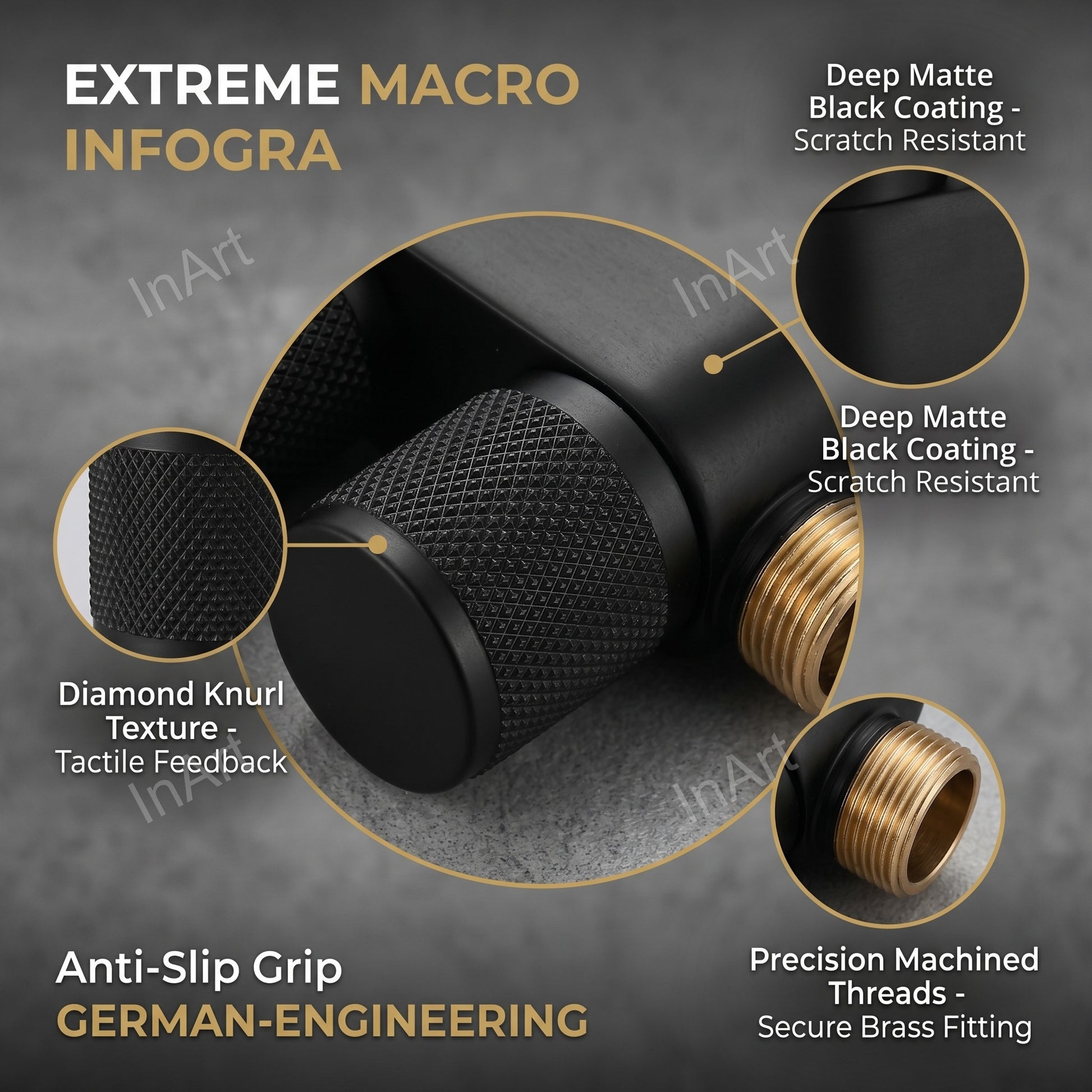 InArt 2 way angle tap black matt, dual outlet brass angle cock for health faucet and cistern water inlet