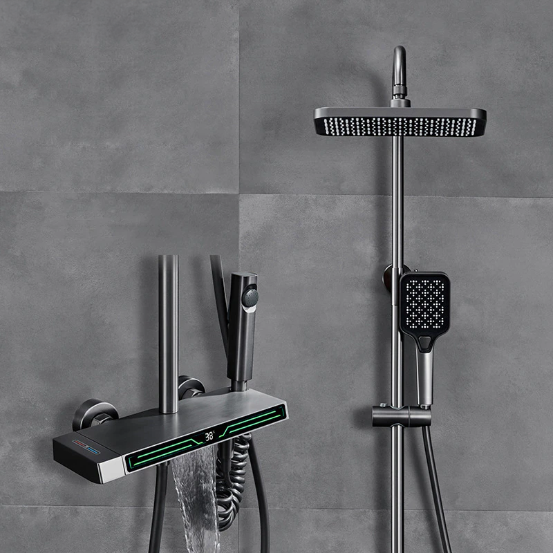 InArt Shower Panel & Mixer Tap Set: Hot/Cold Water, Digital Bath Shower Combo, Bathroom Diverter, Wall Mixer with Rainfall - InArt-Studio