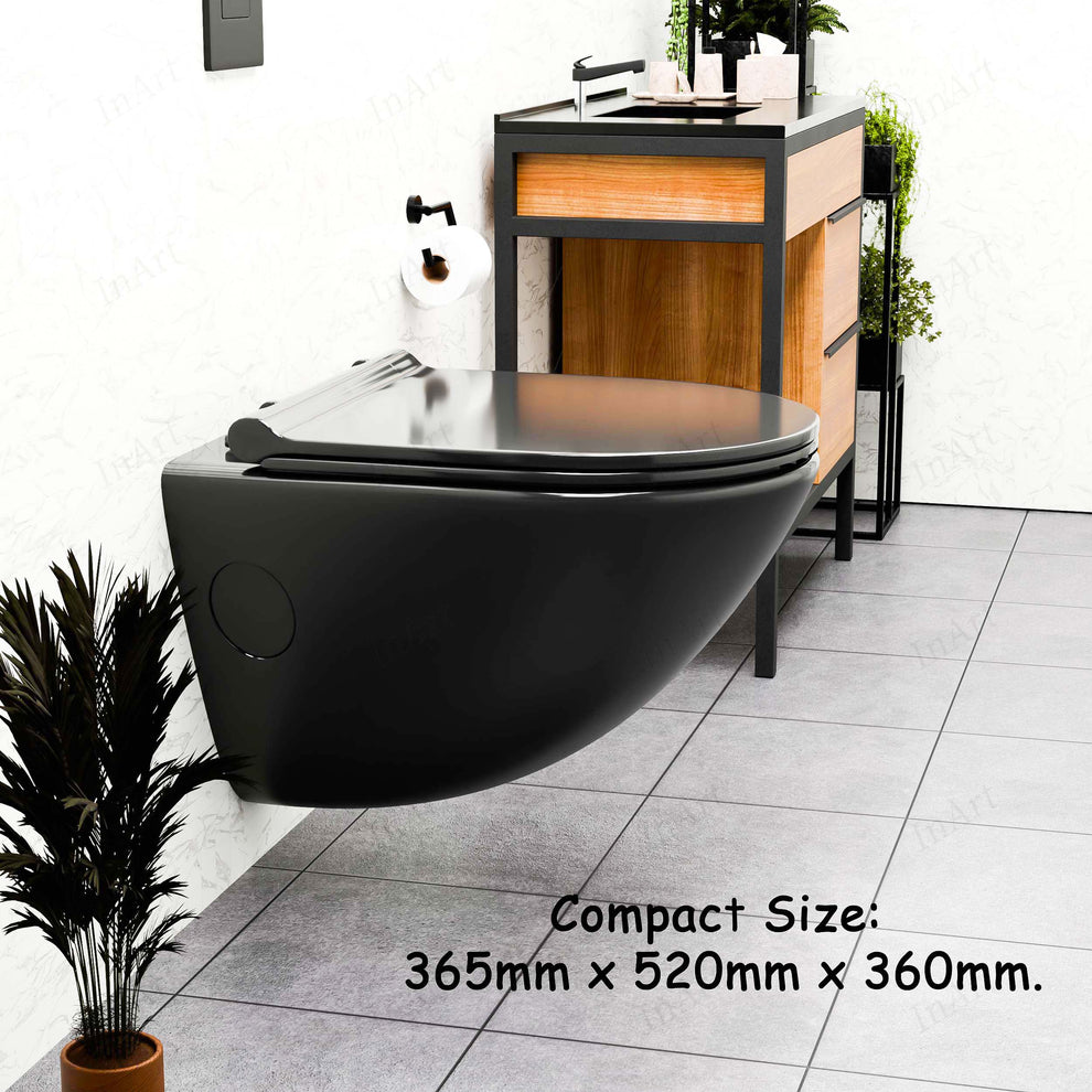 InArt Ceramic Rimless Wall Hung Western Toilet/Commode – Glossy Black ...