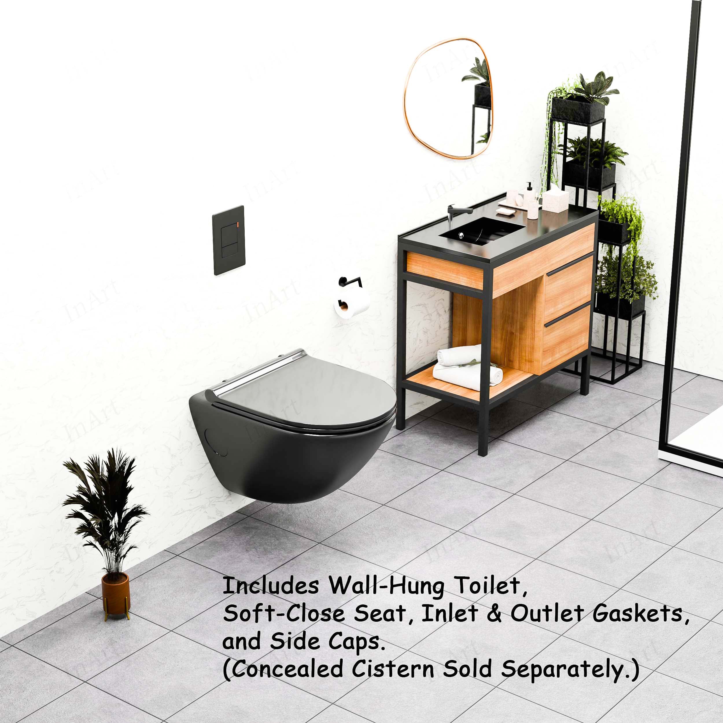 InArt Ceramic Rimless Wall Hung Western Toilet/Commode – Glossy Black ...