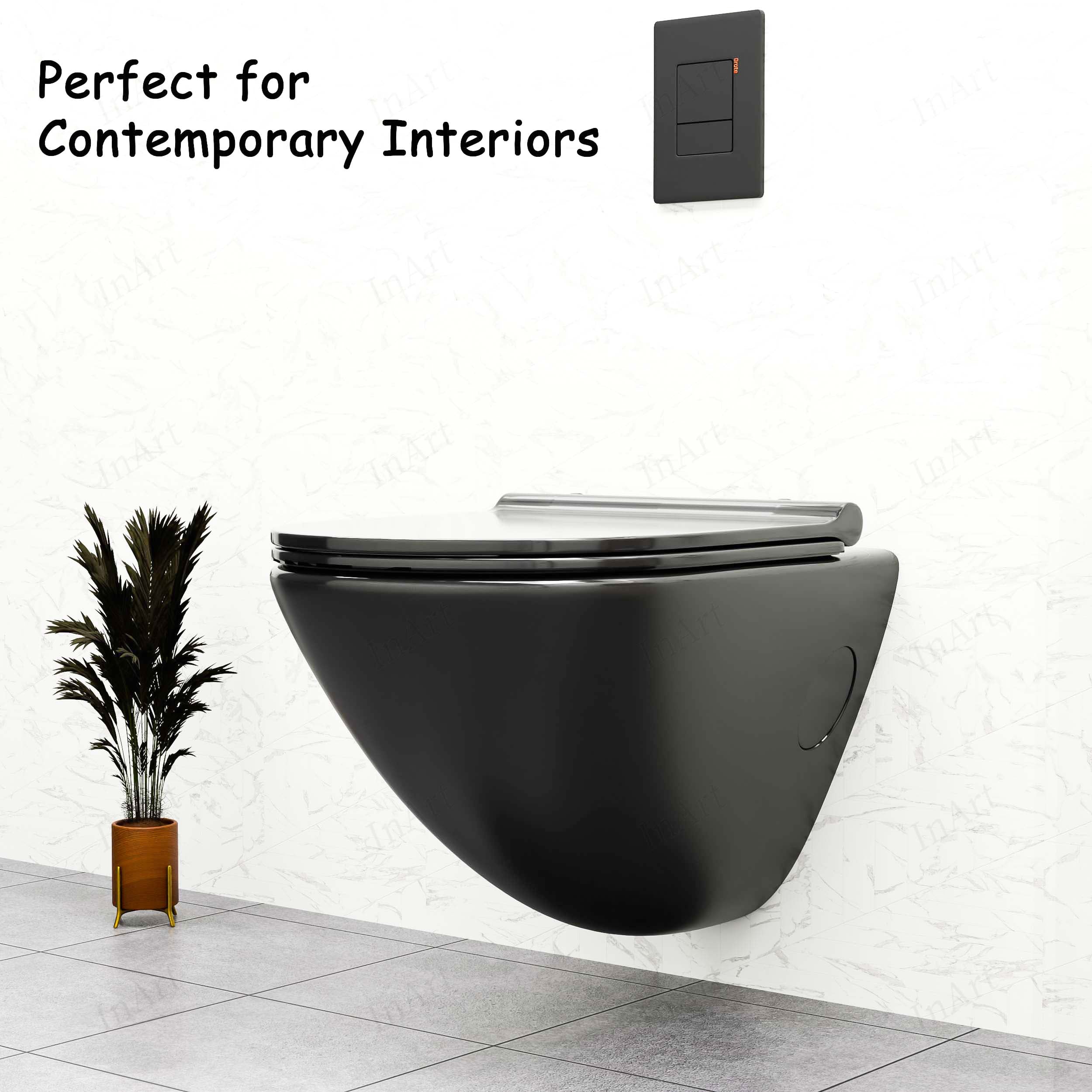 InArt Ceramic Rimless Wall Hung Western Toilet/Commode – Glossy Black ...