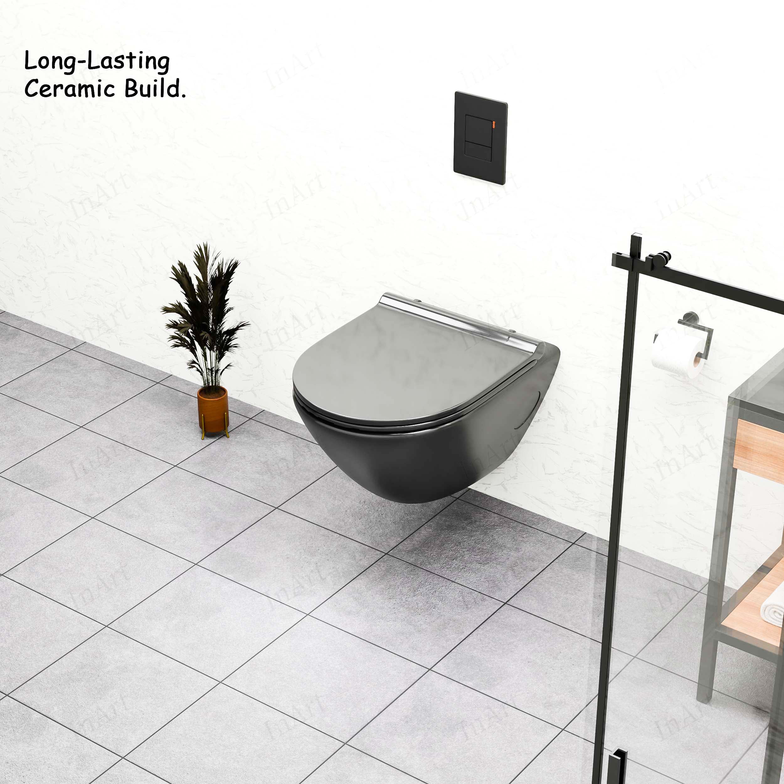 InArt Ceramic Rimless Wall Hung Western Toilet/Commode – Glossy Black ...