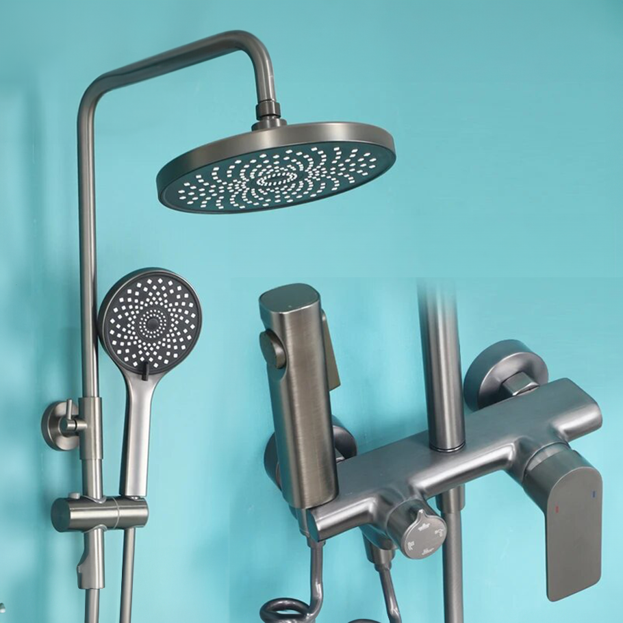 InArt Grey Stainless Steel Shower Panel Set with Single Lever Mixer - Includes Rainfall & Waterfall Overhead, Handheld Shower, Health Faucet & Accessories - InArt-Studio