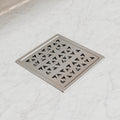 floor drain, matrix floor drain, shower drain, floor drain with collar, stainless steel drain jali, bathroom drain, linear floor drain, anti-cockroach drain, floor drainer with trap, kitchen drain cover, 5x5 inch drain, brushed chrome drain, tile insert drain, commercial drain jali.
