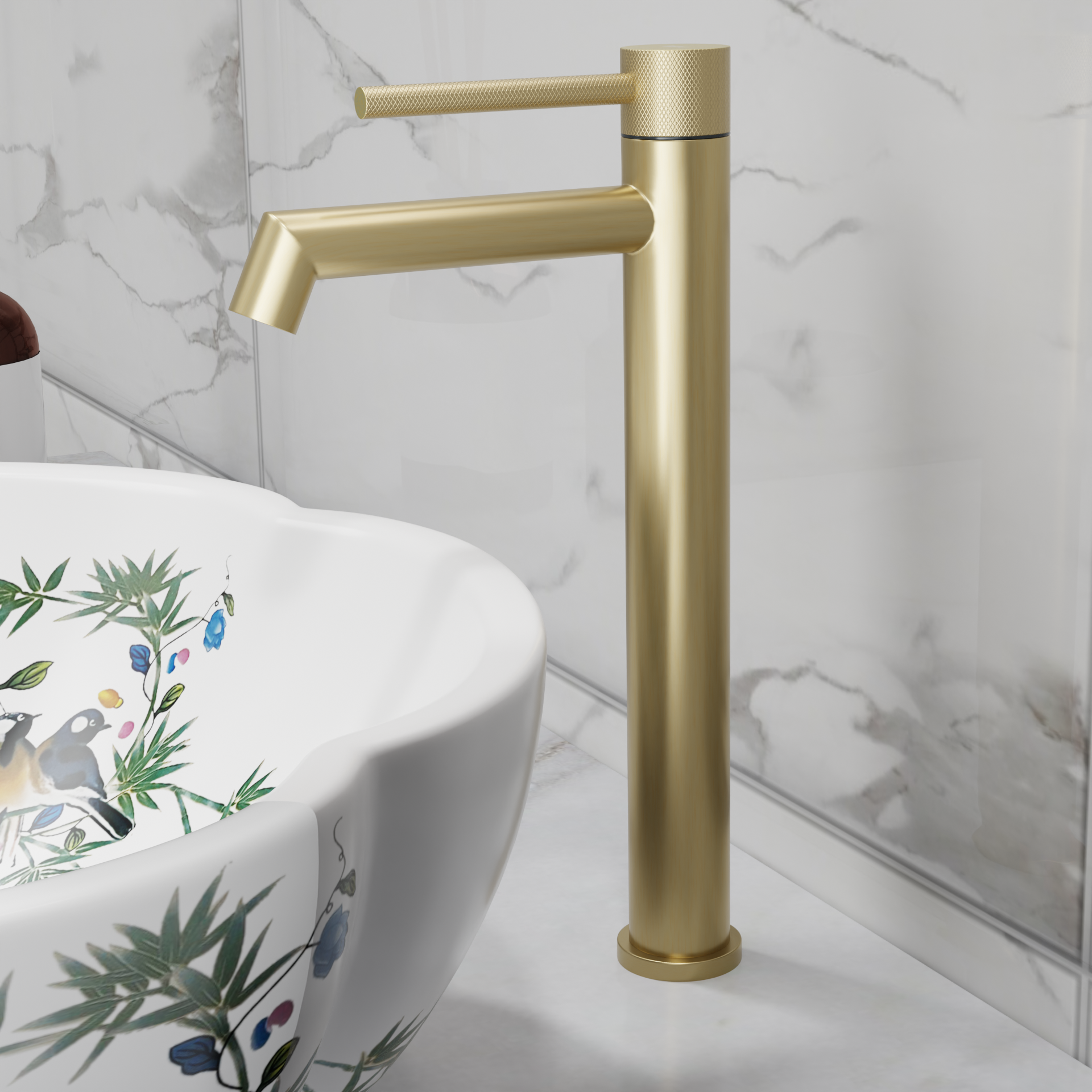 InArt® SS-304 Extra Tall Pillar Tap for Wash Basin | Long Table Top Faucet Countertop Pillar Cock – Brushed Gold Finish HNBF059