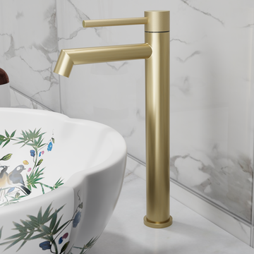 InArt® SS-304 Extra Tall Pillar Tap for Wash Basin | Long Table Top Faucet Countertop Pillar Cock – Brushed Gold Finish HNBF059
