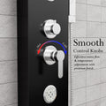 InArt black stainless steel shower panel with rainfall head - packaging view showing fluted paneling design