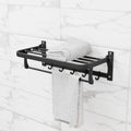 InArt grey 24-inch foldable wall-mounted towel rack with shelf - front view showing dual rod design