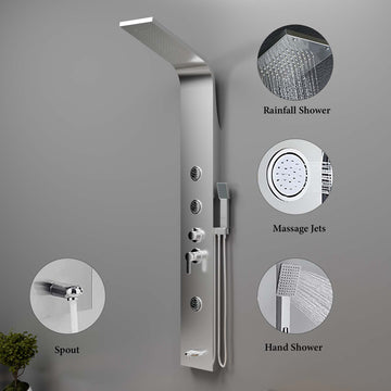 InArt Stainless Steel Shower Panel with Rainfall Shower Head, Body Nozzles, Handheld Shower, 3 Body Jets, Tub Spout, Adjustable Hot & Cold Control, Chrome SP039