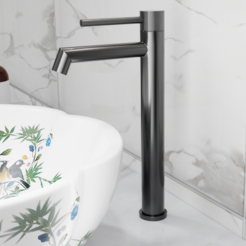 InArt® SS-304 Extra Tall Pillar Tap for Wash Basin | Long Table Top Faucet Countertop Pillar Cock – Gun Grey Finish HNBF060