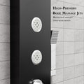 InArt black stainless steel shower panel with rainfall head - additional angle view showing fluted paneling design