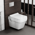 InArt rimless ceramic white glossy wall hung commode - front view of modern wall mounted toilet seat