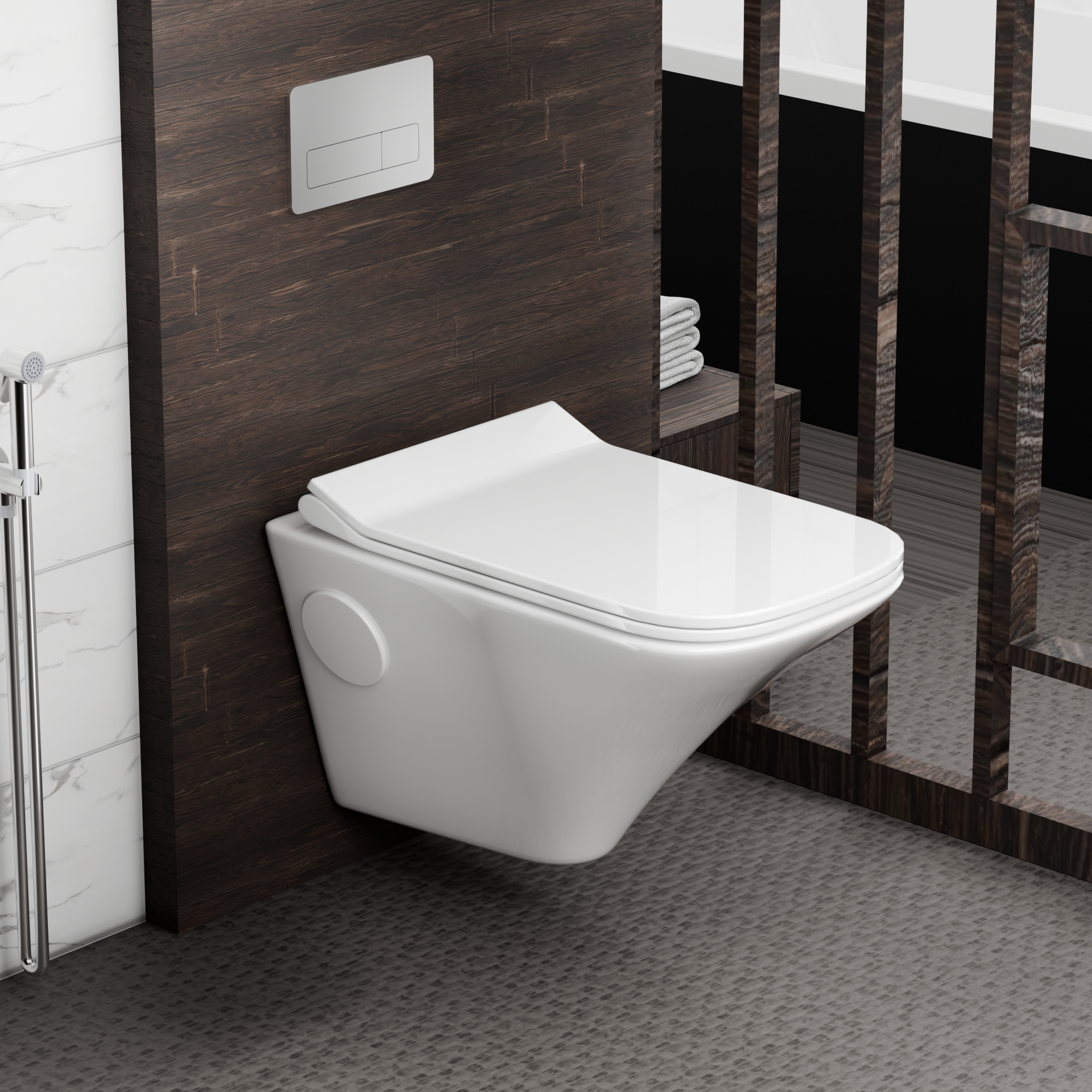 InArt® Ceramic Rimless Wall Hung Commode – White Glossy | Soft Close Seat Cover | Space Saving Wall Mounted Western Toilet WC for Bathroom – WH020