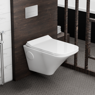 InArt® Ceramic Rimless Wall Hung Commode – White Glossy | Soft Close Seat Cover | Space Saving Wall Mounted Western Toilet WC for Bathroom – WH020