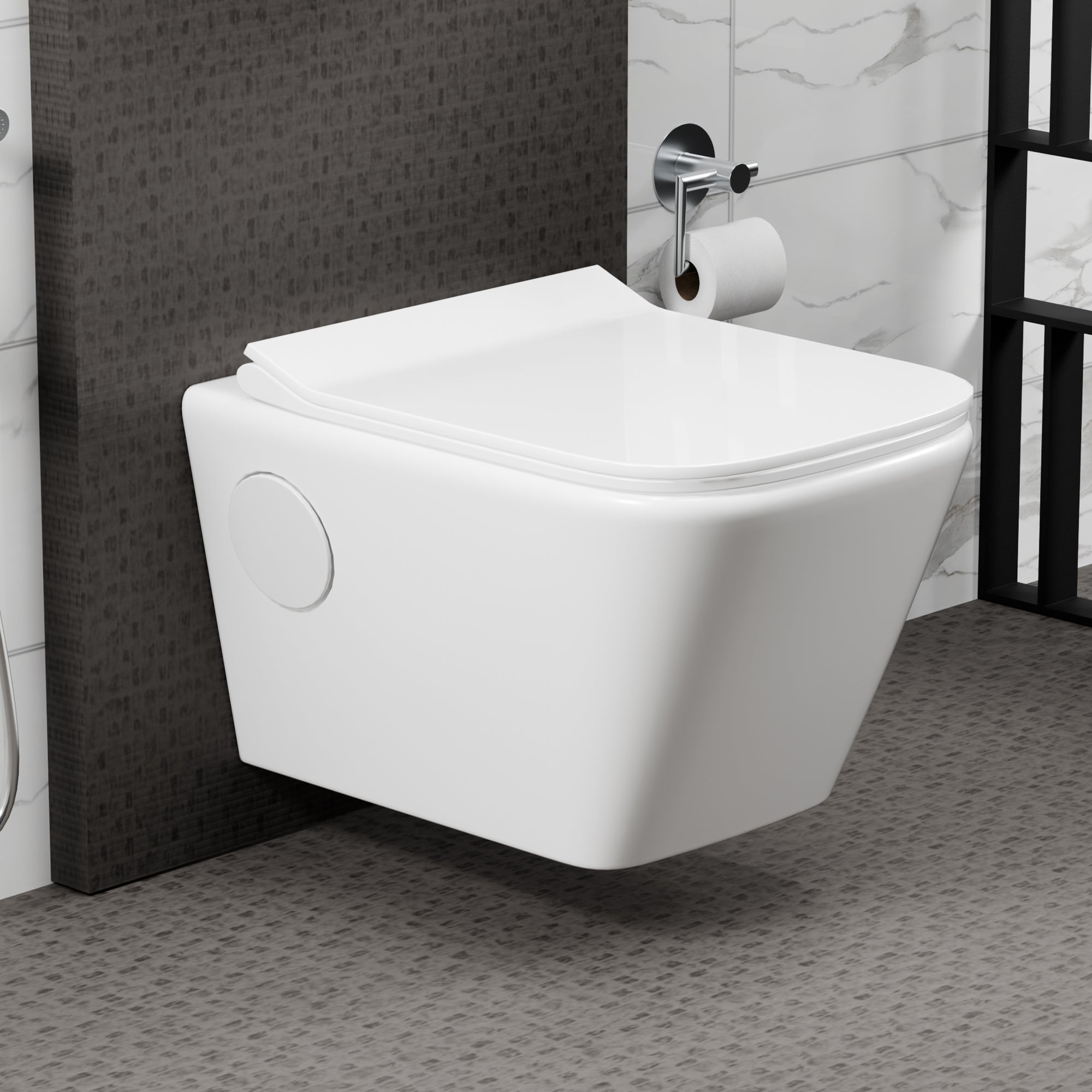 InArt Rimless Ceramic Wall-Hung Toilet - White, Soft Close Seat Cover, P Trap Outlet WH017