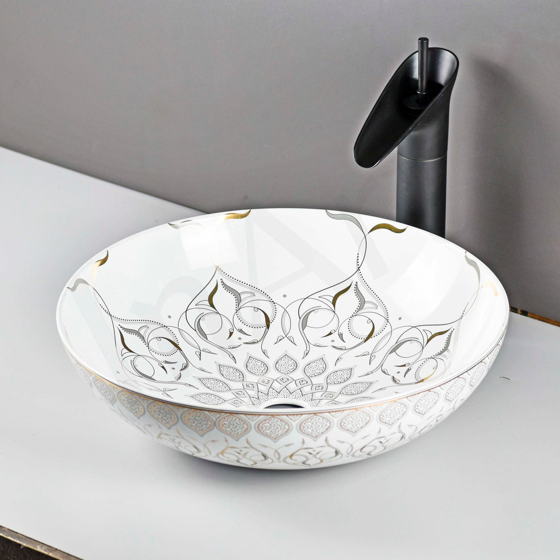 InArt Modern Table Top Wash Basin 40 x 40 CM White Gold Design - InArt-Studio