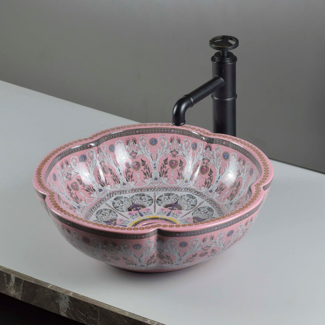 InArt Ceramic Round Wash Basin | European Luxury | TableTop Vessel Sink | Pink Mexican 5 | 41D x 41W x 14H cm - InArt-Studio