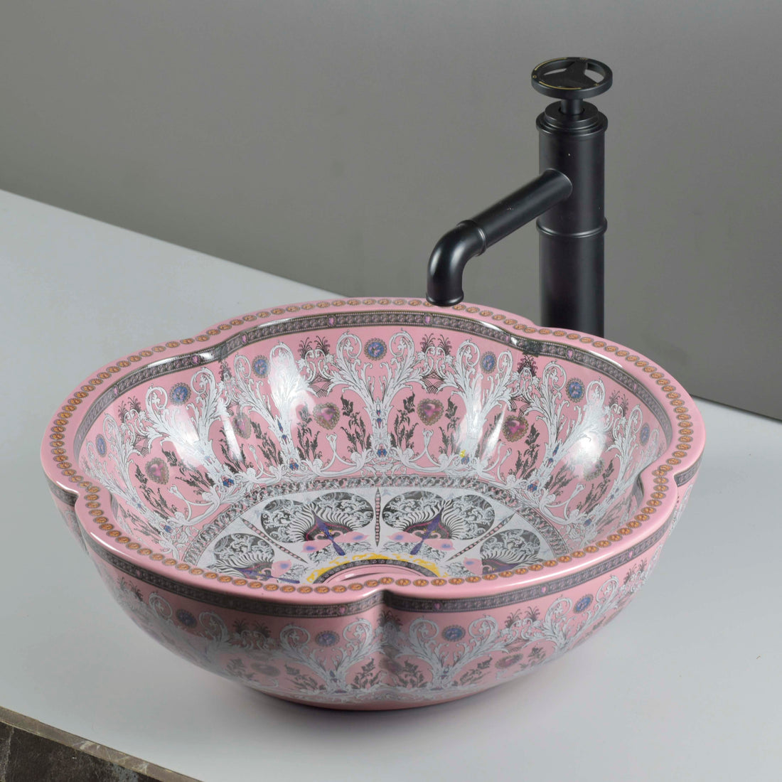 InArt Ceramic Round Wash Basin | European Luxury | TableTop Vessel Sink | Pink Mexican 5 | 41D x 41W x 14H cm - InArt-Studio