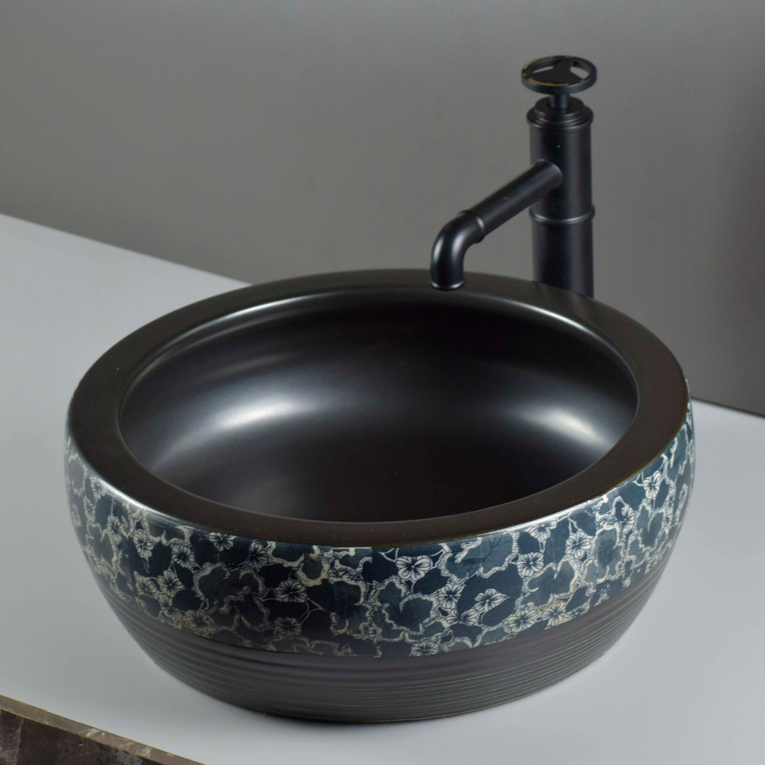 InArt Ceramic Tabletop Wash Basin | Mexican Blue & Black Elegance | 16x16x6.5 Inch - InArt-Studio