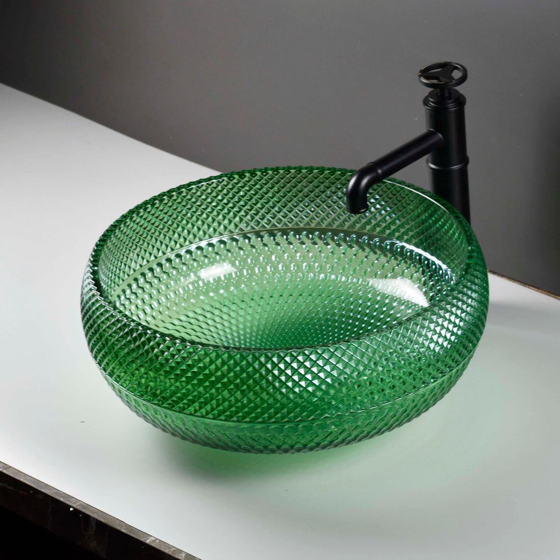 InArt Modular Vanity Crystal Glass Wash Basin | Luxury Green | Table Top & Counter Top Basin | 42x42x18 cm - InArt-Studio