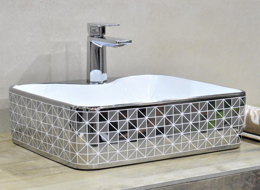 InArt Designer Ceramic Wash Basin / (19 x 15 x 5) /Glossy Finish/Counter top/Tabletop Ceramic Bathroom Sink Silver Color - InArt-Studio