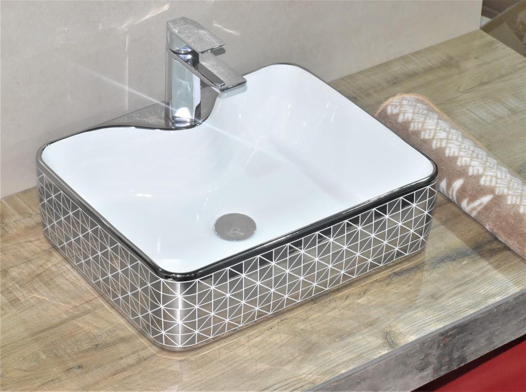 InArt Designer Ceramic Wash Basin / (19 x 15 x 5) /Glossy Finish/Counter top/Tabletop Ceramic Bathroom Sink Silver Color - InArt-Studio