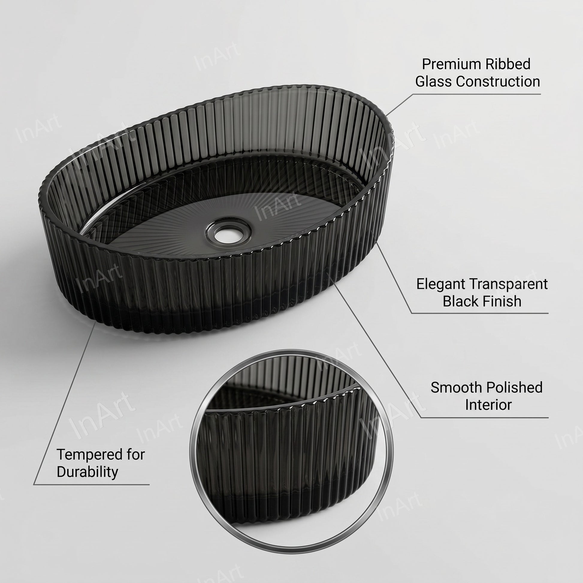 Modern bathroom wash basin design featuring oval black glass basin on vanity