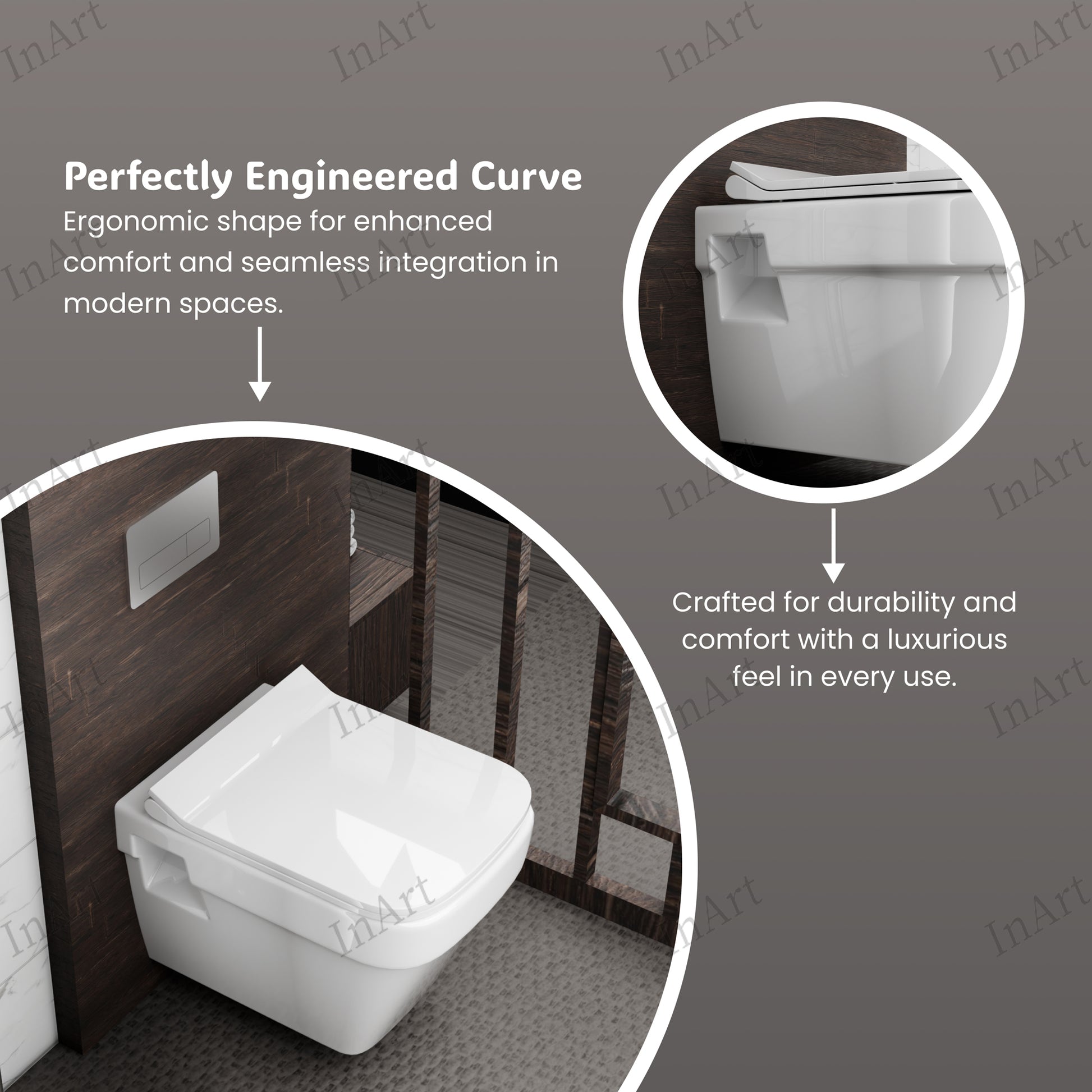 InArt white ceramic rimless wall hung commode - mounting bracket and installation hardware assembly view