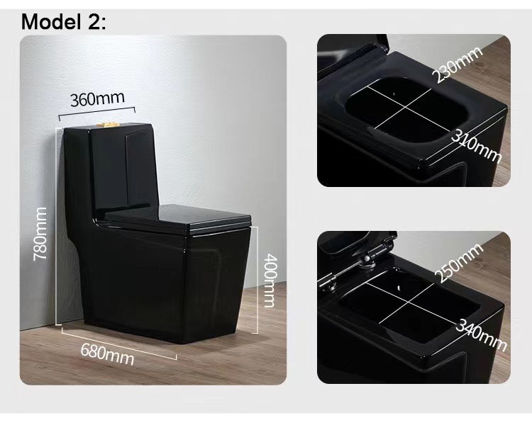 InArt Vaccum Syphonic Washdown Flush Ceramic One Piece Western Toilet Commode - Water Closet Black Glossy OPD032 - InArt-Studio