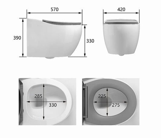 InArt Ceramic Wall Hung or Wall Mounted Designer (Clean Rim) Rimless Water Closet Toilet with Soft Close Seat Cover Matt Grey Finish - InArt-Studio
