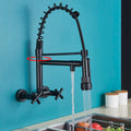 InArt Single Lever Hot & Cold Wall Mounted Kitchen Sink Tap - 360° Pull-Down Sprayer, Multi-Function Spray Head, Black Matt Finish KSF022 - InArt-Studio