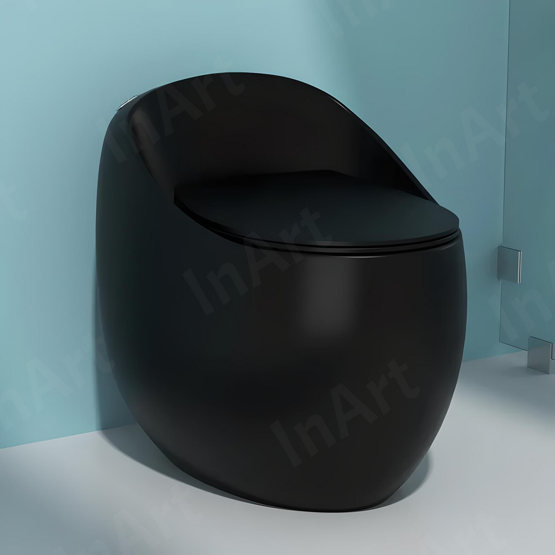 InArt Premium Matte Black Ceramic Western Toilet - Elongated Oval, Soft Close Seat - InArt-Studio