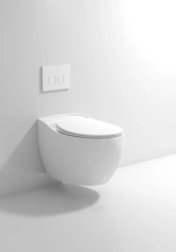 InArt Ceramic Wall Hung or Wall Mounted Designer (Clean Rim) Rimless Water Closet Toilet with Soft Close Seat Cover White Color - InArt-Studio