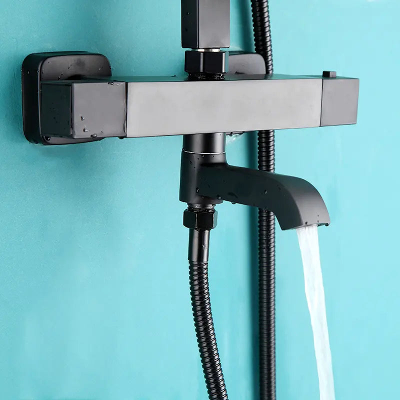 InArt Thermostatic Rainfall Shower Panel Faucets Set Wall Mounted Rain Shower Faucet with Rack Bath Wall Mixer Tap Hot Cold with Hand Shower Black Matt - InArt-Studio
