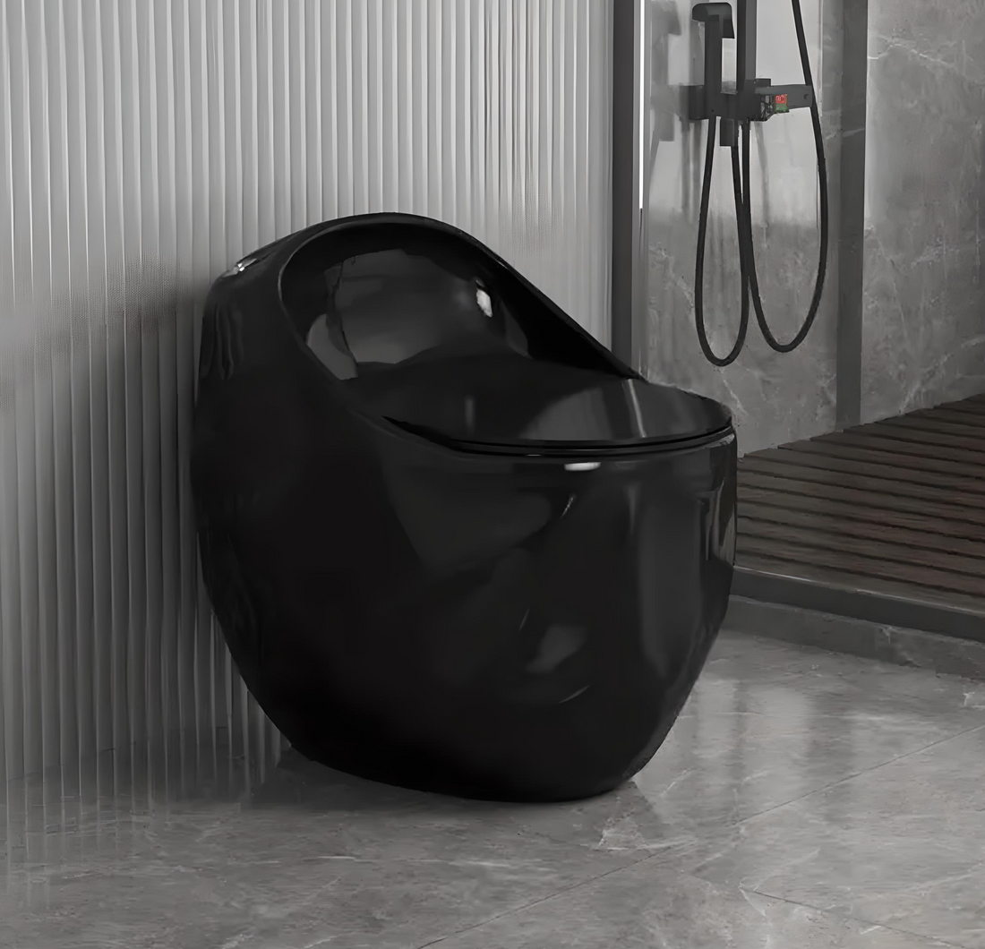 InArt Luxurious Black Glossy Ceramic Oval Toilet with Soft Close Seat - Durable, Siphon Flush, Easy Install - InArt-Studio