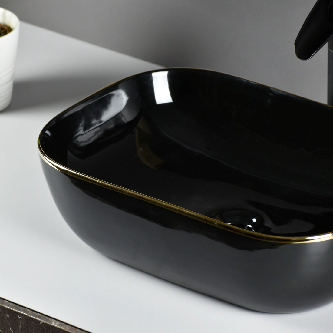 InArt Designer Ceramic Wash Basin / (Inch 18 x 13 x 5) /Glossy Finish/Counter top/Tabletop Ceramic Bathroom Sink Black Gold - InArt-Studio