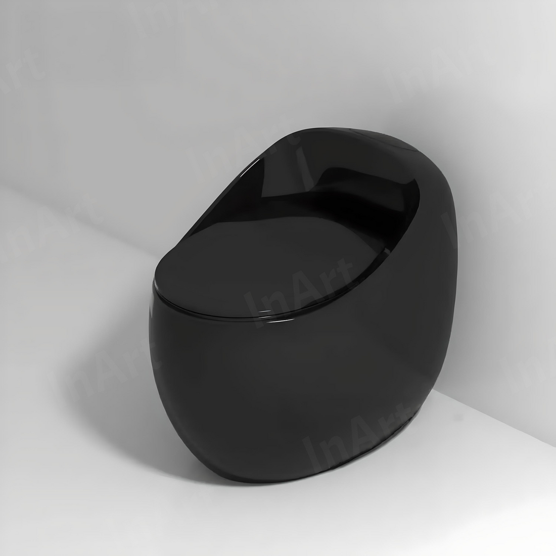 InArt One-Piece Black Glossy Rimless Toilet - Modern Design with Soft Close Seat - InArt-Studio