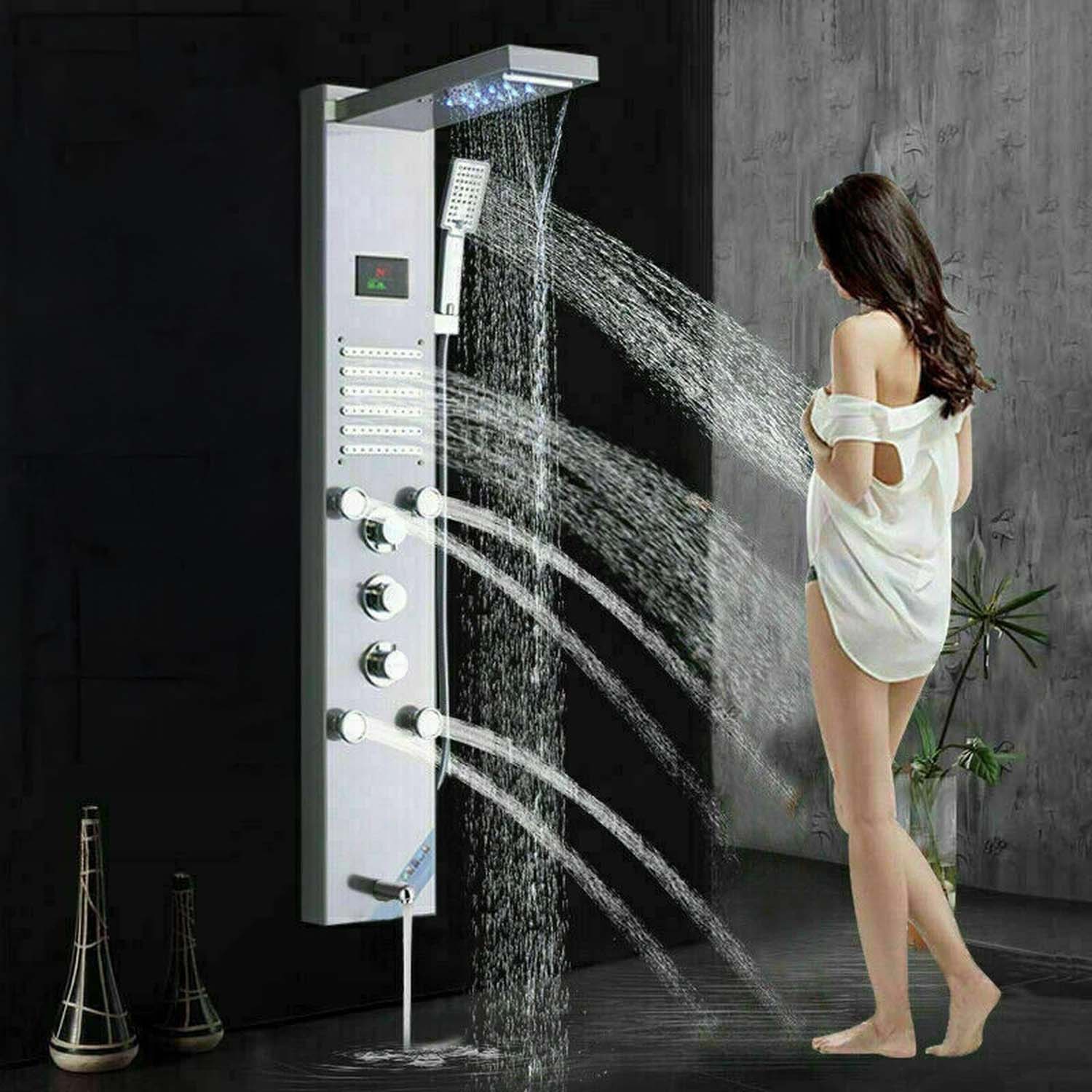InArt® SS 304 Grade 7-in-1 LED Thermostatic Multifunction Shower Panel – Hot & Cold Water, Hand Shower, Body Jets, Mist Spray SP073