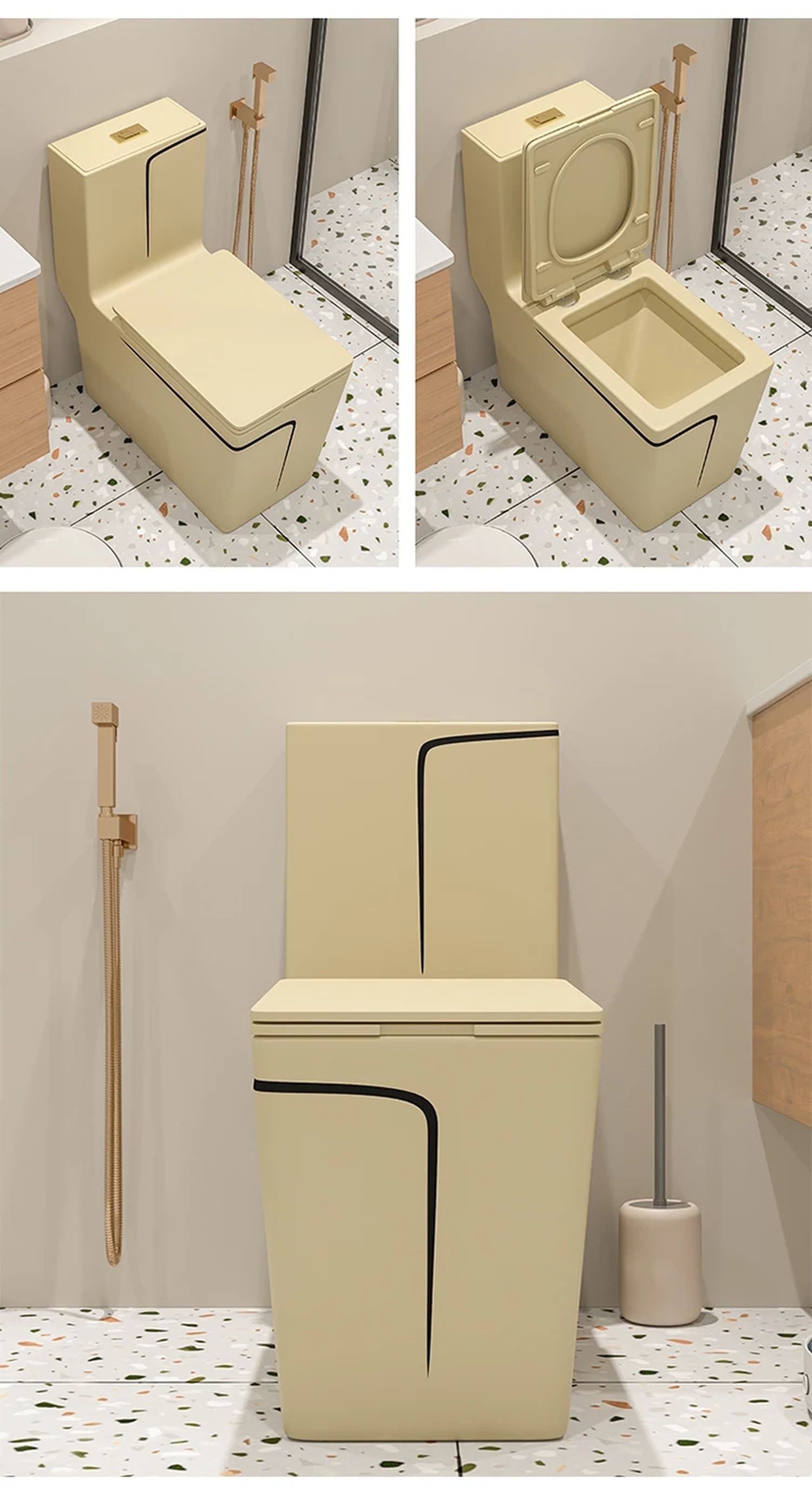 InArt Khakhi Matt Ceramic European Water Closet | Floor Mounted Western Toilet EWC S Trap | 68x36x78 cm | Soft Close Hydraulic Seat with Flush Tank - InArt-Studio