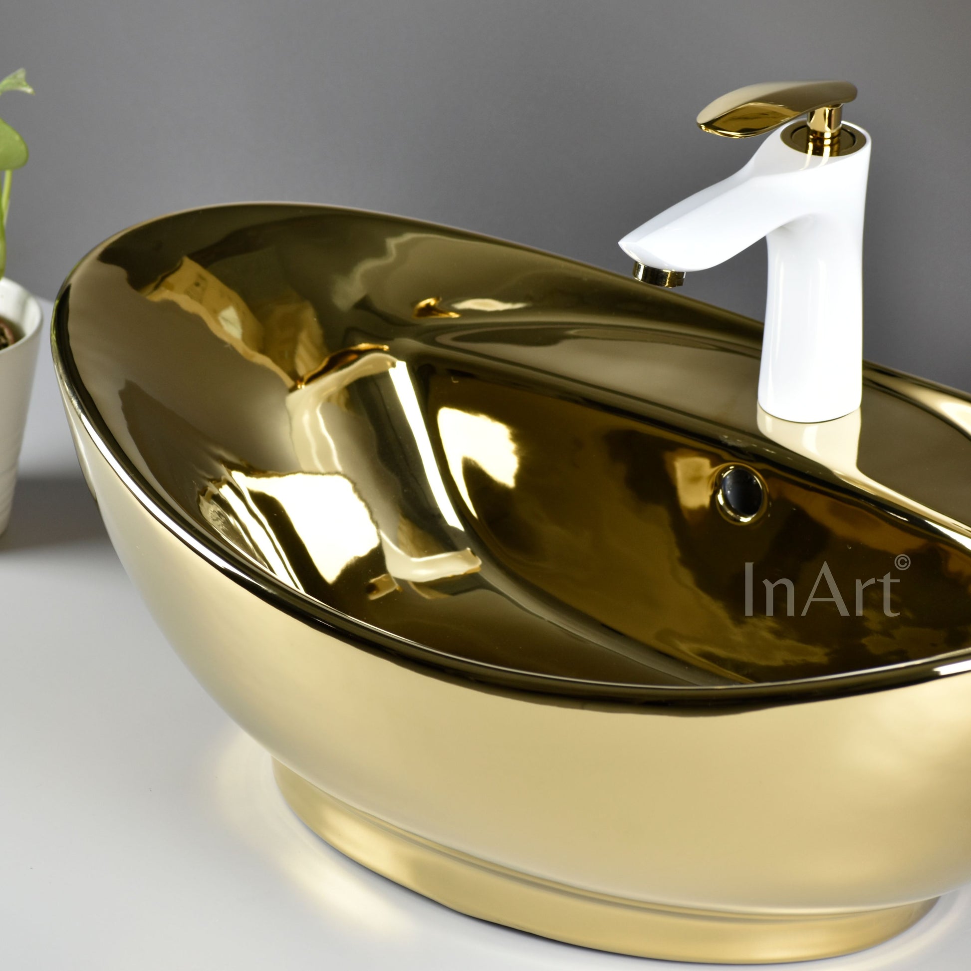 InArt Oval Gold Colored Wash Basin 59 x 39 x 21 cm Premium Vanity Wash Basin DW269 - InArt-Studio