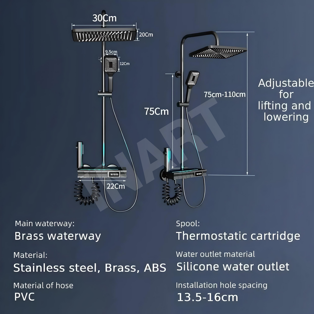 Inart LED Rainfall Modular Shower Panel - Luxury Black Stainless Steel Shower Set with Easy Wall Mount and Single Lever Control - InArt-Studio