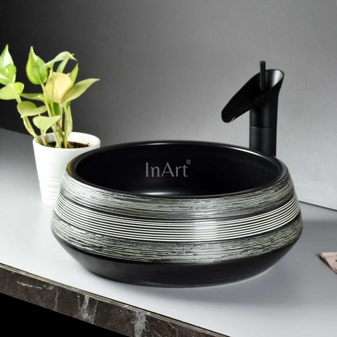 InArt Ceramic Counter or Table Top Wash Basin Black Matt 42x42CM DW268 - InArt-Studio